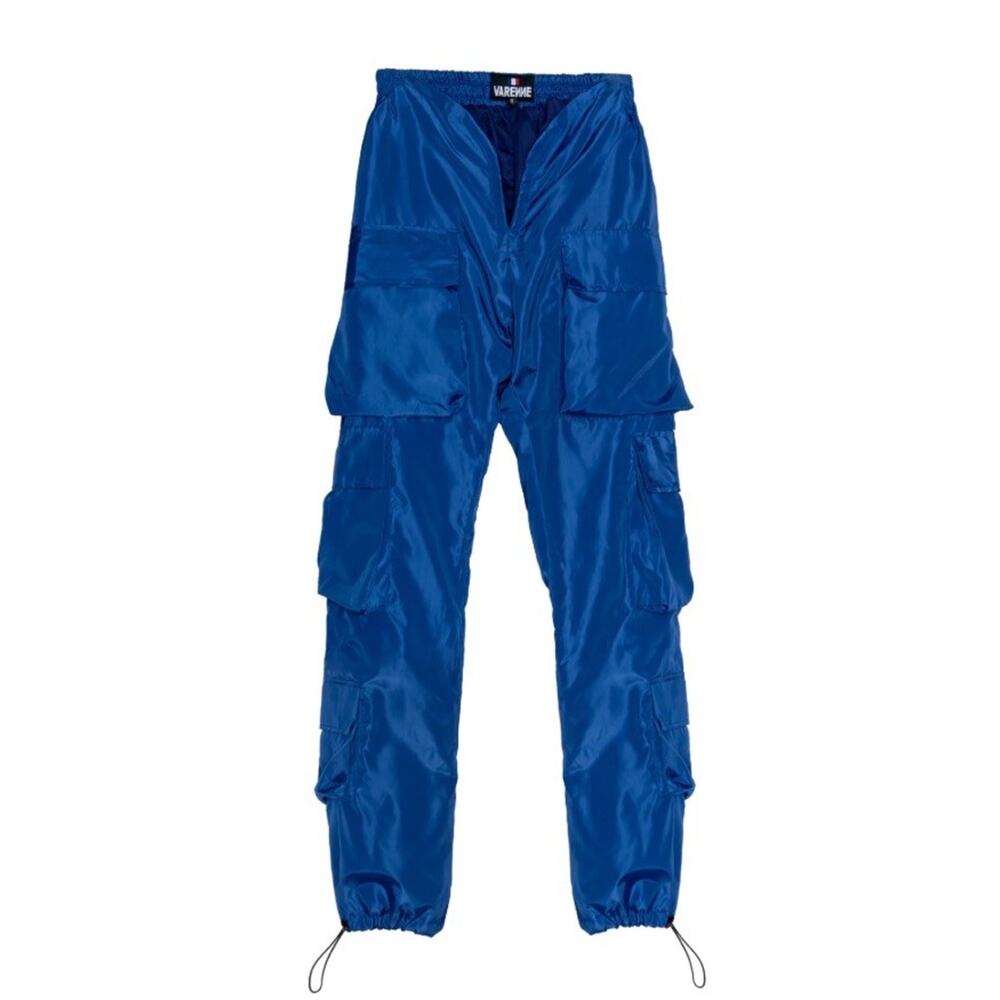 $150 Varenne V Cut Relaxed Fit Mesh Lined Nylon Slush Blue Flare Cargo Pants M